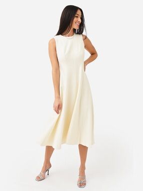 Vince Paneled Crew Neck Dress Cream Sleeveless Midi A-line Silhouette Size 8 NWT